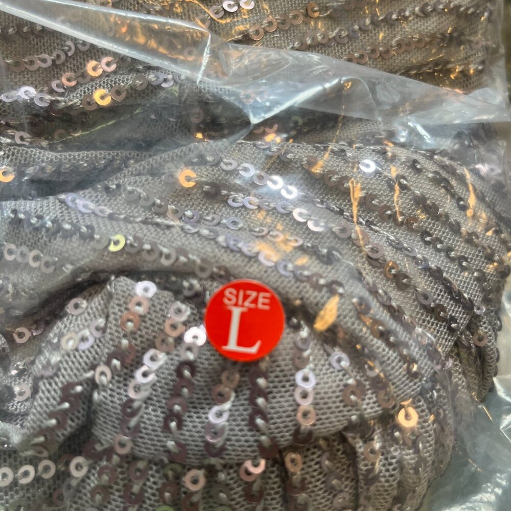 Silver Sequin Babydoll Mini Dress,Sparkly Glitter Flowy Short Tiered Tunic Dress - Picture 4 of 5